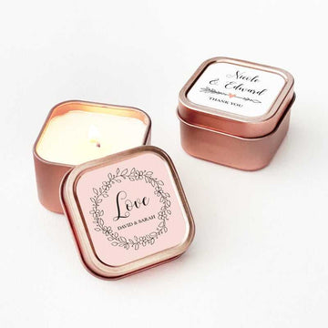 Floral Candle Tin Favors - Rose Gold (Set of 24)