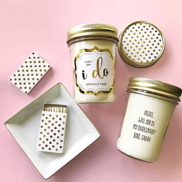 	 Soy Wax Wedding Mason Jar Candles with Gold Foil Labels