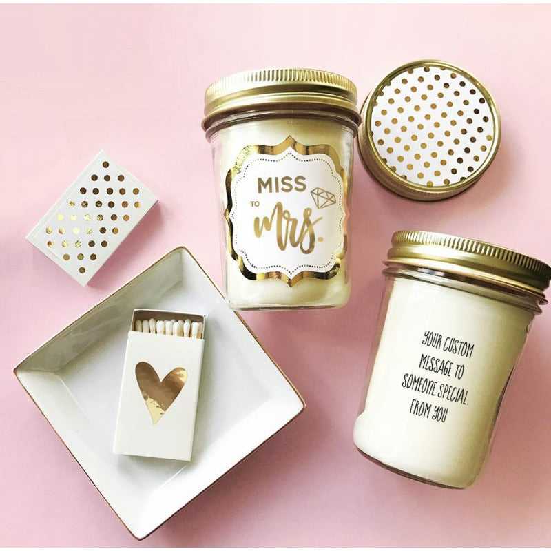 Soy Wax Wedding Mason Jar Candles with Gold Foil Labels